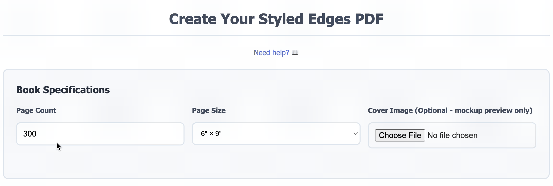 Entering page count and trim size