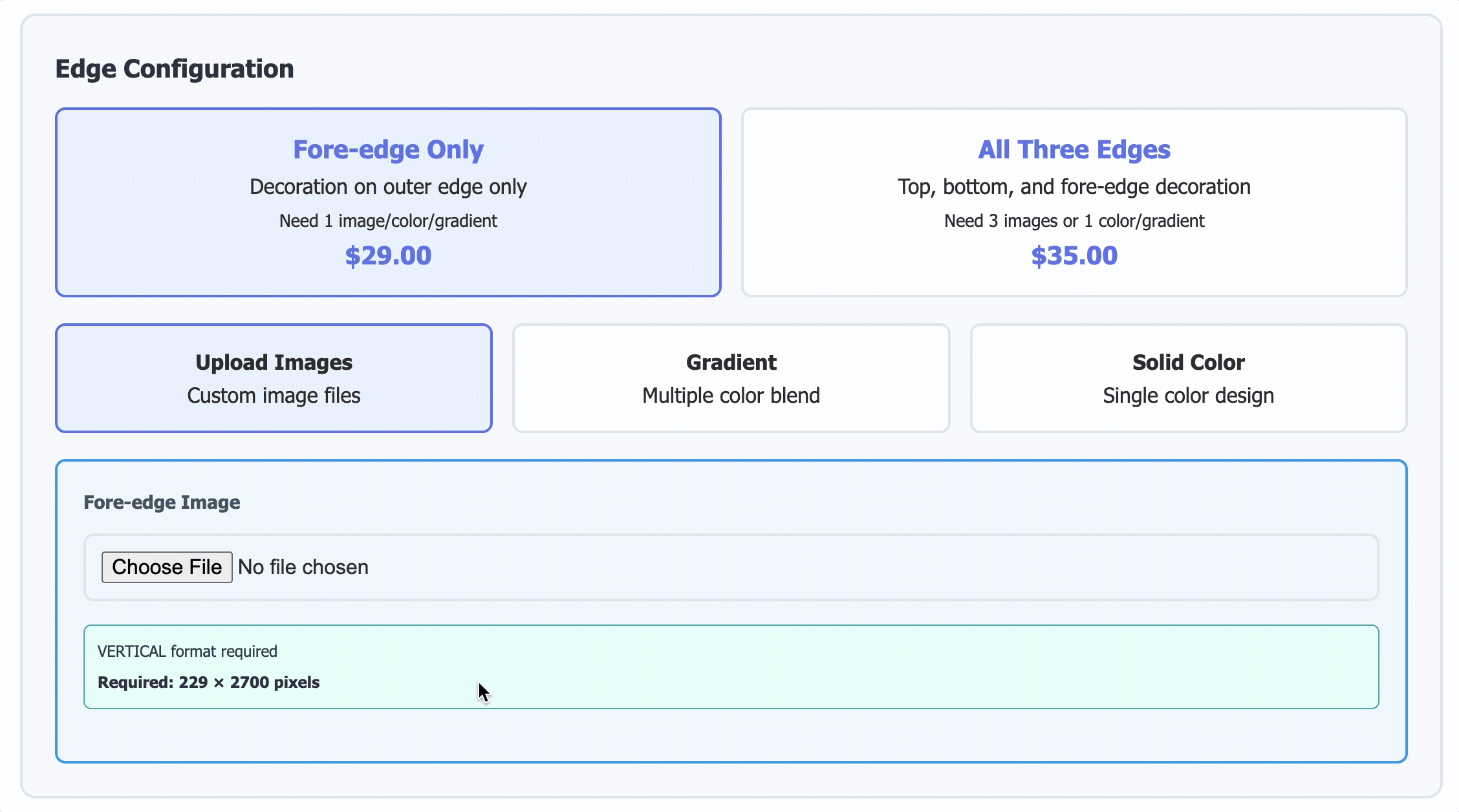 Uploading or selecting design